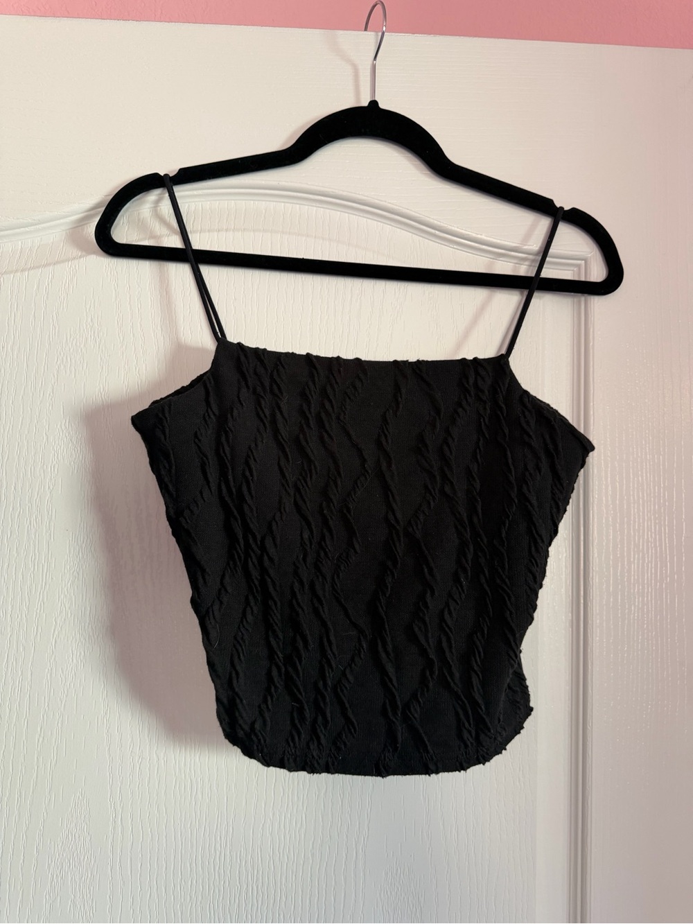 Black Textured Spaghetti Strap Camisole